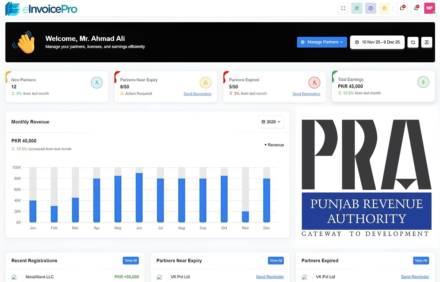 The eInvoicePro dashboard